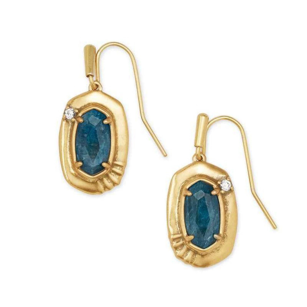 Kendra Scott Petite Antique Gold Blue Green Apatite Earrings